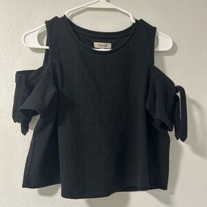 Madewell Skylark Cold Shoulder Bow Tie Swing Top Blouse Black XXS